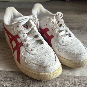 Asics White Sneakers with Red Stripes